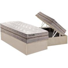 Imagem de Cama Box Baú Solteiro: Colchão Molas Paropas MasterPocket Ensacadas Texture + Base CRC Suede Clean(88x188)