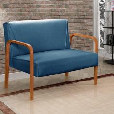 Imagem de Namoradeira Anita Sofá 2 Lugares Moderna Braço Madeira Linho Azul 330