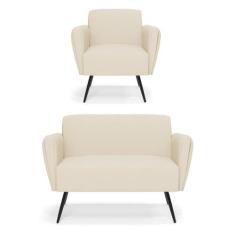 Imagem de Sofá Namoradeira com Poltrona Pés Palito de Ferro Bruna Linho - D'Rossi