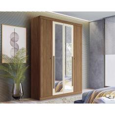 Imagem de Guarda Roupa Solteiro 4 Portas E 2 Gavetas c- Espelho Buriti Jatoba-areia - Santos Andirá