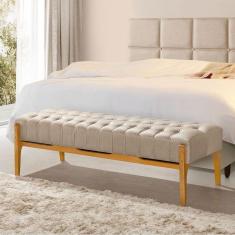 Imagem de Recamier Base Em Madeira Puerto 1,50m Capitonê Linho Bege - Bege