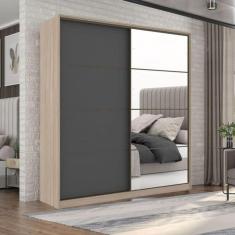Imagem de Guarda Roupa Casal Belga 2 Portas c/ 1 Porta Em Espelho Avena/grafito - Demartez