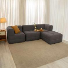 Imagem de sofá guldi popup com 2 módulos canto central e puff linho grafite