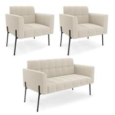 Imagem de Namoradeira e 2 Poltronas Pé de Ferro Pto Elisa Bouclê Bege D03 - D'Ro