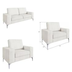 Imagem de Conjunto de Sofá 2 lugares e 2 Poltronas Toio Casa de Pedra Estofados Cru