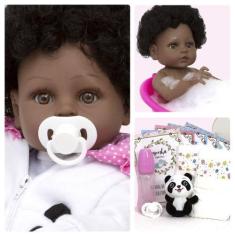 Imagem de Boneca Reborn Pretinha Panda Cabelo Cacheado Corpo de Vinil - Cegonha 