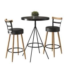 Imagem de Conjunto Mesa Bistrô Viena e 2 Banquetas Moscou 98cm - Salaone, Preto
