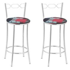 Imagem de Kit 2 Banquetas Cromadas Bc51-b E522 Cromado/preto/cinza