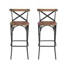 Imagem de Kit 2 Banqueta Industrial em Aço e Madeira Maciça Laís Castanho
