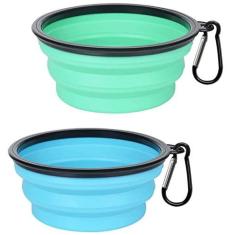 Imagem de PetBonus Pacote com 2 tigelas de silicone dobráveis para cães, livres de BPA, laváveis na lava-louças, tigela de viagem expansível portátil, dobrável, copo de alimentação de água para
