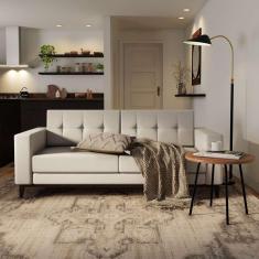 Imagem de Sofá 3 Lugares Joy Pés e Base em Madeira Linho Cotton Cru 180 cm