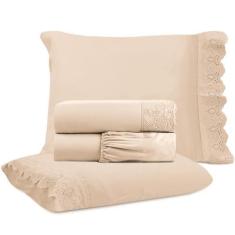 Imagem de Jogo de Cama Lençol King Micro Percal 300 fios com 4 Peças Premium - BF Colchões