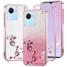 Imagem de Kainevy Capa de telefone para Realme C30 capa transparente com glitter flor para mulheres meninas linda capa para celular Realme C30s capa protetora de silicone à prova de choque fina brilhante luxo