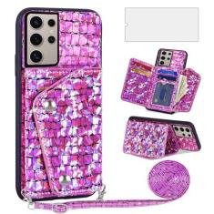 Imagem de Asuwish Capa de telefone para Samsung Galaxy S24 Ultra 5G Capa carteira com protetor de tela e suporte para cartão de crédito acessórios de celular de couro brilhante S24Ultra 24S S 24 24Ultra