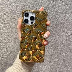 Imagem de Capa de telefone macia com padrão de rombo galvanizado 3D de luxo para iphone 14 Pro Max 13 11 12 Pro Max 14 Plus capa traseira, dourada, para iphone 14Pro Max