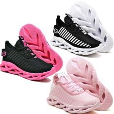Imagem de Kit 3 Tênis Trança Pink, Preto Branco e Rosa 36