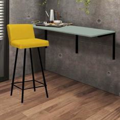 Imagem de Kit Mesa Suspensa de Parede Fixa MDF Verde Oliva + 1 Banqueta Lexi Ferro Preto Sintético Amarelo - Ahazzo Móveis