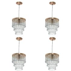 Imagem de Kit 4 Lustre Pendente De Cristal Acrílico Manucrilic Cobre