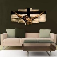 Imagem de Quadros Decorativo Cristo Crucificado 5pc Sala Kit