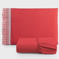 Imagem de Jogo De Lençol Lese Percal 180 Fios Solteiro 2 Peças Barato - Vermelho