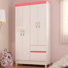 Imagem de Guarda-Roupa Lótus 4 Portas 2 Gavetas Flex Branco/Rosa - Demóbile - De