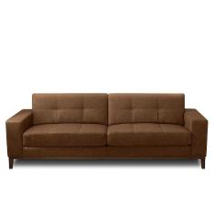 Imagem de Sofá Decorativo Bruno 3 Lugares Sala De Estar 210cm Pés Em Madeira Couro Marrom Claro Manchado