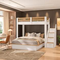 Imagem de Beliche Family Adulto com Cama Casal Star Plus Casatema Branco/Amadeir