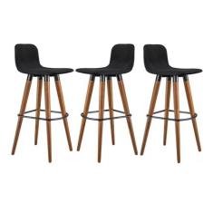 Imagem de Conjunto Banqueta Alta Tecido Linho Preto Detalhe em Aço Cor Preto para Balcão - 3 Unidades