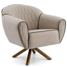 Imagem de Poltrona Decorativa Base Giratória de Madeira Nina D02 Tressê Bege Rústico C-470 - Lyam Decor