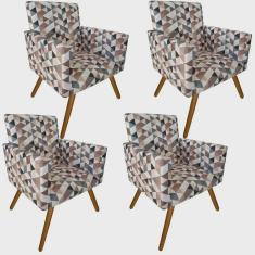 Imagem de Kit 04 Poltronas Decorativa Nina Suede Triangulos Bege