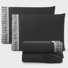 Imagem de Jogo de Lençol Casal Suave Barrado Lese 3 Peças Barato - Preto