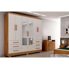 Imagem de Guarda Roupa Solteiro 6 Portas e 6 Gavetas c/Espelho e Pés Encant Freijo Cumaru c/ Fendi - Novo Horizonte
