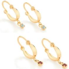 Imagem de Brincos De Ouro 18K Femininos Argola Infantil Rommanel Cristal Pendura