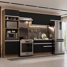 Imagem de Cozinha Completa Madesa Glamy 350001 com Armário e Balcão (sem Tampo e Pia) - Rustic/preto
