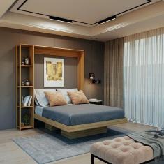 Imagem de Cama De Casal Dobrável Com Estante Lateral 178x198cm Amêndoa Tecno Mobili