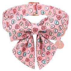 Imagem de UP URARA PUP Coleira de Dia dos Namorados com gravata borboleta, coleira borboleta de coração rosa com fivela de metal, coleira de presente de dia dos namorados para filhotes, meninas, meninos ou