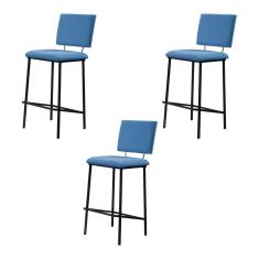 Imagem de Kit 3 Banquetas Fixa Decorativa Base de Aço Marcius Linho Azul Jeans - Gran Belo