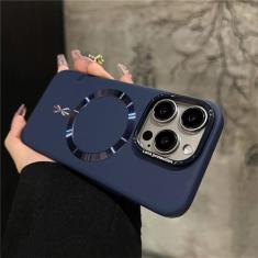 Imagem de Capa magnética luxuosa fosca e rígida para iPhone 15 12 13 14 Pro Max Plus Capas de proteção de carregamento sem fio, azul marinho, para iPhone 15 ProMax