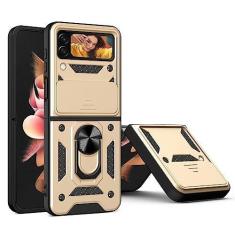 Imagem de Capa protetora para Samsung Galaxy Z Flip 4 3 com suporte Kickstand Ring magnético e câmera de grau militar à prova de choque, dourada, para Samsung Z Flip 4