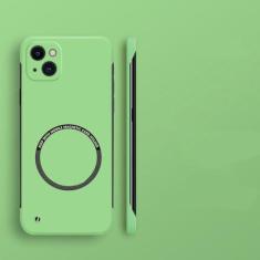 Imagem de Capa de telefone magnética sem moldura de pc duro para iphone 15 14 pro max 13 12 11 pro mini 14 plus capa fina fosca, verde claro, para iphone 12