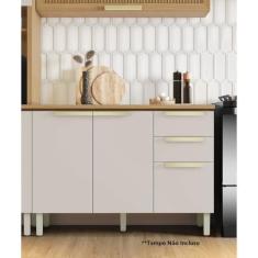 Imagem de Balcão de Cozinha 120cm 3 Portas 2 Gavetas em Mdf sem Tampo New Porto Freijó/Off White