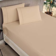 Imagem de Jogo De Lençol Milano Casal Queen 3 Peças Percal 180 Fios Ponto Palito Classic - Cáqui