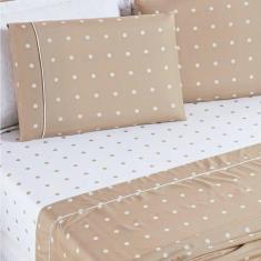 Imagem de Jogo De Lençol Casal Padrão Petit Poa 200 Fios 4 Peças Cor Poa Caqui