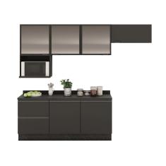 Imagem de Cozinha Completa Bartira Linea com 6 Portas, 3 Gavetas, Portas de Vidro e Nicho - 260 cm de Largura