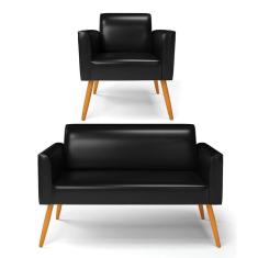 Imagem de Sofá Namoradeira Com Poltrona Pés Palito Castanho Marisa Corano D03 - D\`rossi Cor Preto