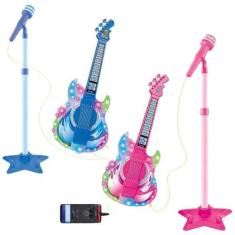 Imagem de Guitarra e microfone infantil Com Pedestal Colorido Usb toca Mp3 - Wel