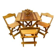 Imagem de Mesa Com 4 Cadeiras Para Criança Madeira Quadrada Infantil - Genérica,