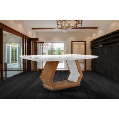 Imagem de Mesa Para Cozinha Alvorada + Tampo Madeirado Vidro Reto 180x90cm Imbuia-off White - Rufato