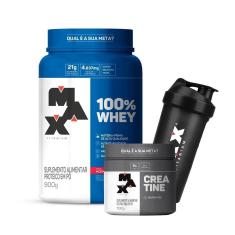 Imagem de Combo 100% Whey 900g, Creatina Monohidratada 100g e Coqueteleira 700mL - Max Titanium-Unissex
