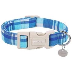 Imagem de DOGWONG Coleira de algodão xadrez azul, coleira de cachorro resistente, durável, macia, colar de cachorro, fofo, casamento, para cães pequenos, médios e grandes